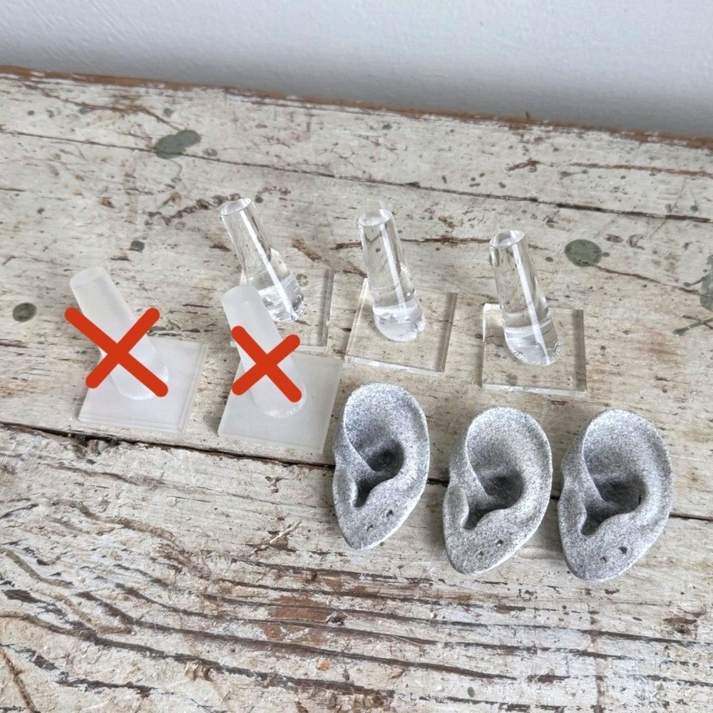 Stone Ear Forms & Acrylic Ring Cone Jewelry Display Set 6pc Clear